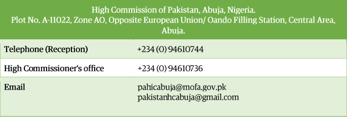 Pakistan Embassy Abuja Contact